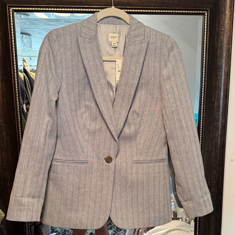 J. Crew Women's Light Blue-Gray Pinstripe Blazer